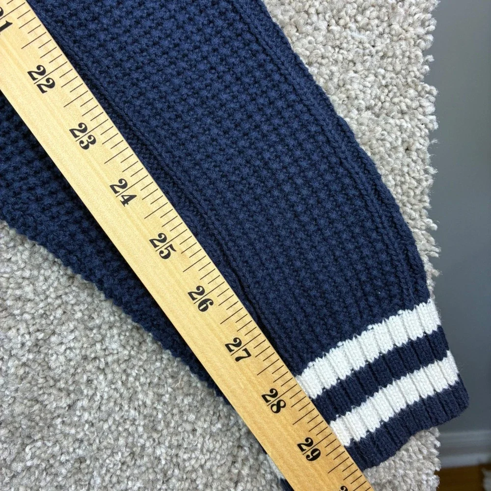 Club Room Mens L Cable Knit Cricket Sweater Navy V Neck Stripe Cotton Collegiate